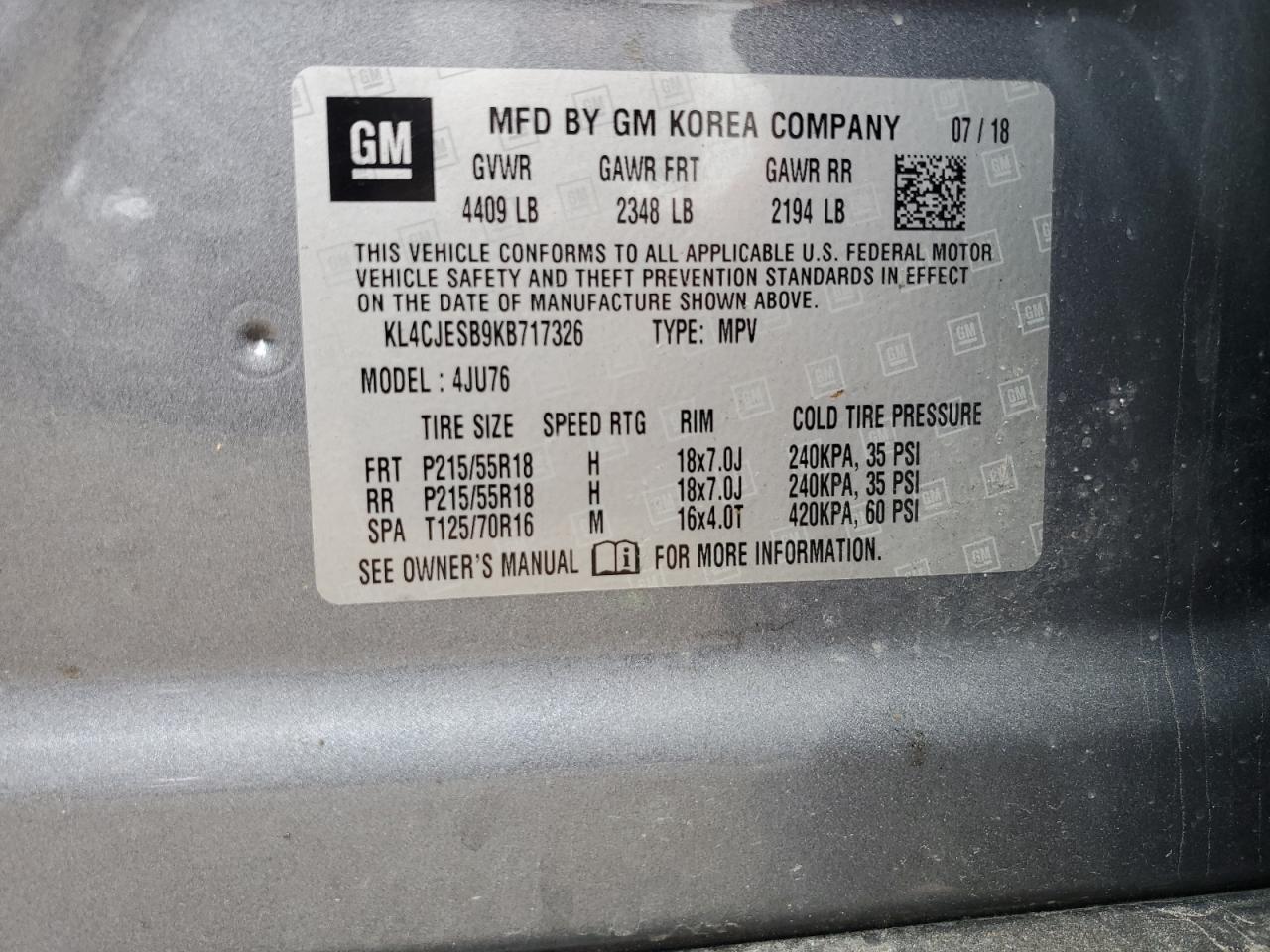 KL4CJESB9KB717326 2019 Buick Encore Preferred