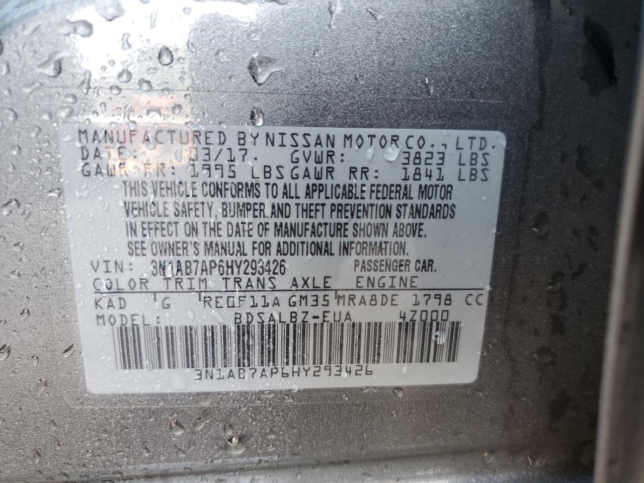 3N1AB7AP6HY293426 2017 Nissan Sentra S