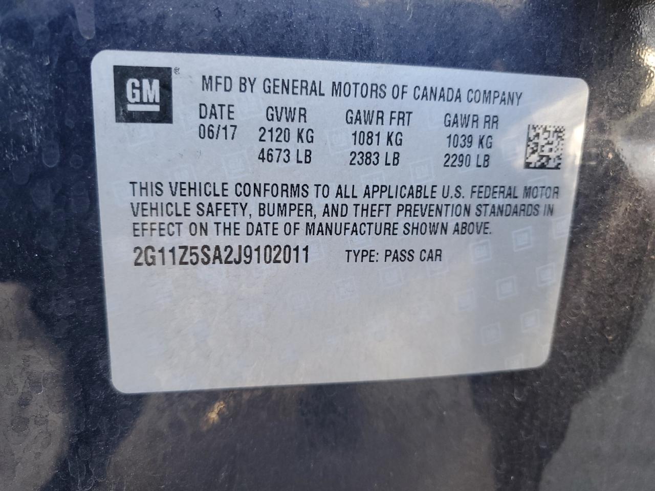 2G11Z5SA2J9102011 2018 Chevrolet Impala Ls