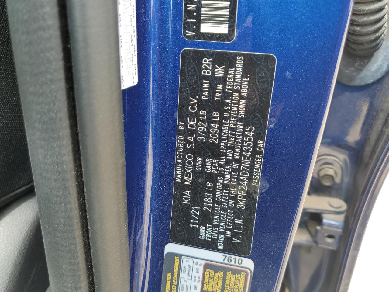 2022 Kia Forte Fe VIN: 3KPF24AD7NE435545 Lot: 69813574