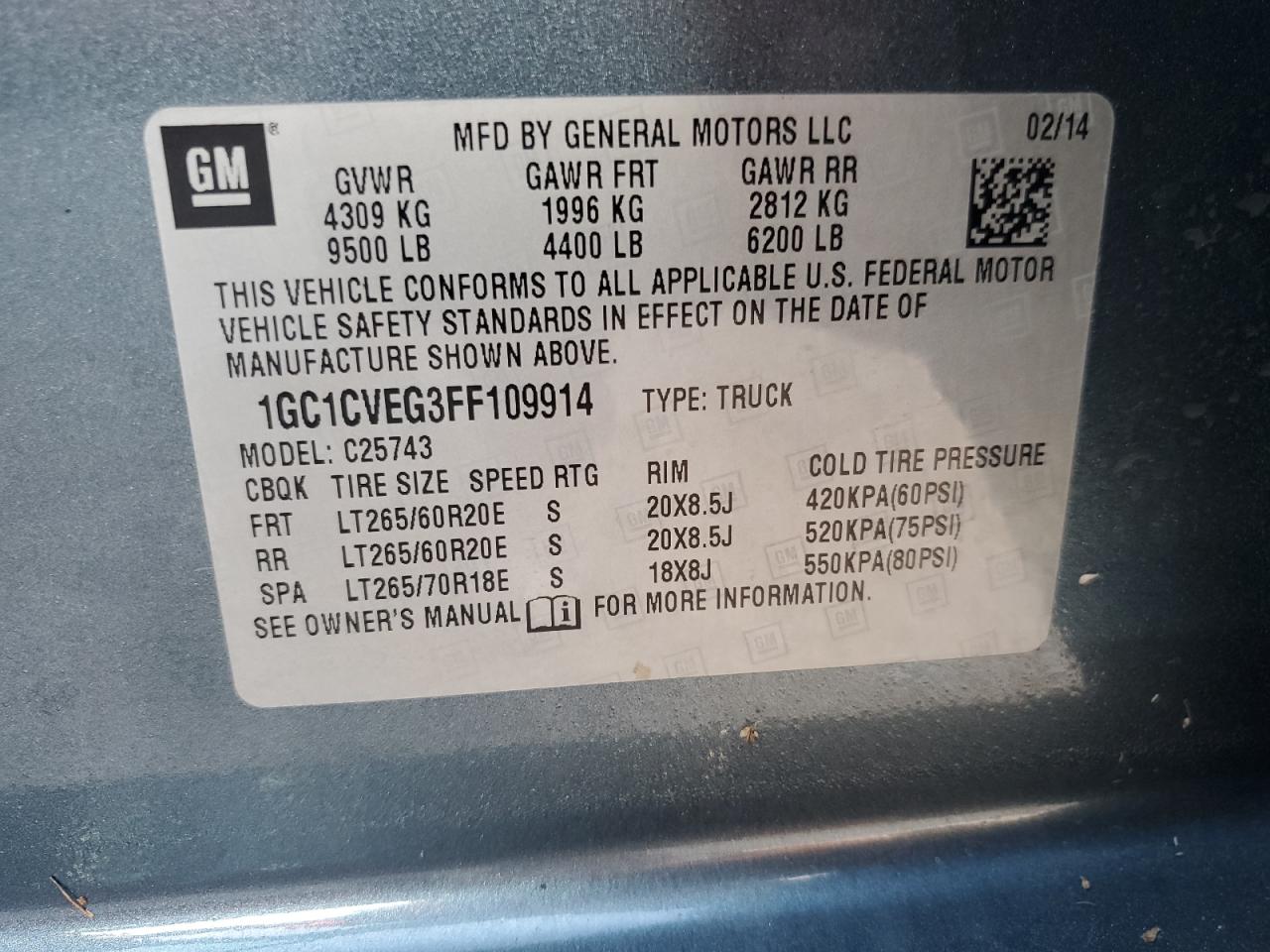 2015 Chevrolet Silverado C2500 Heavy Duty Lt VIN: 1GC1CVEG3FF109914 Lot: 73824474