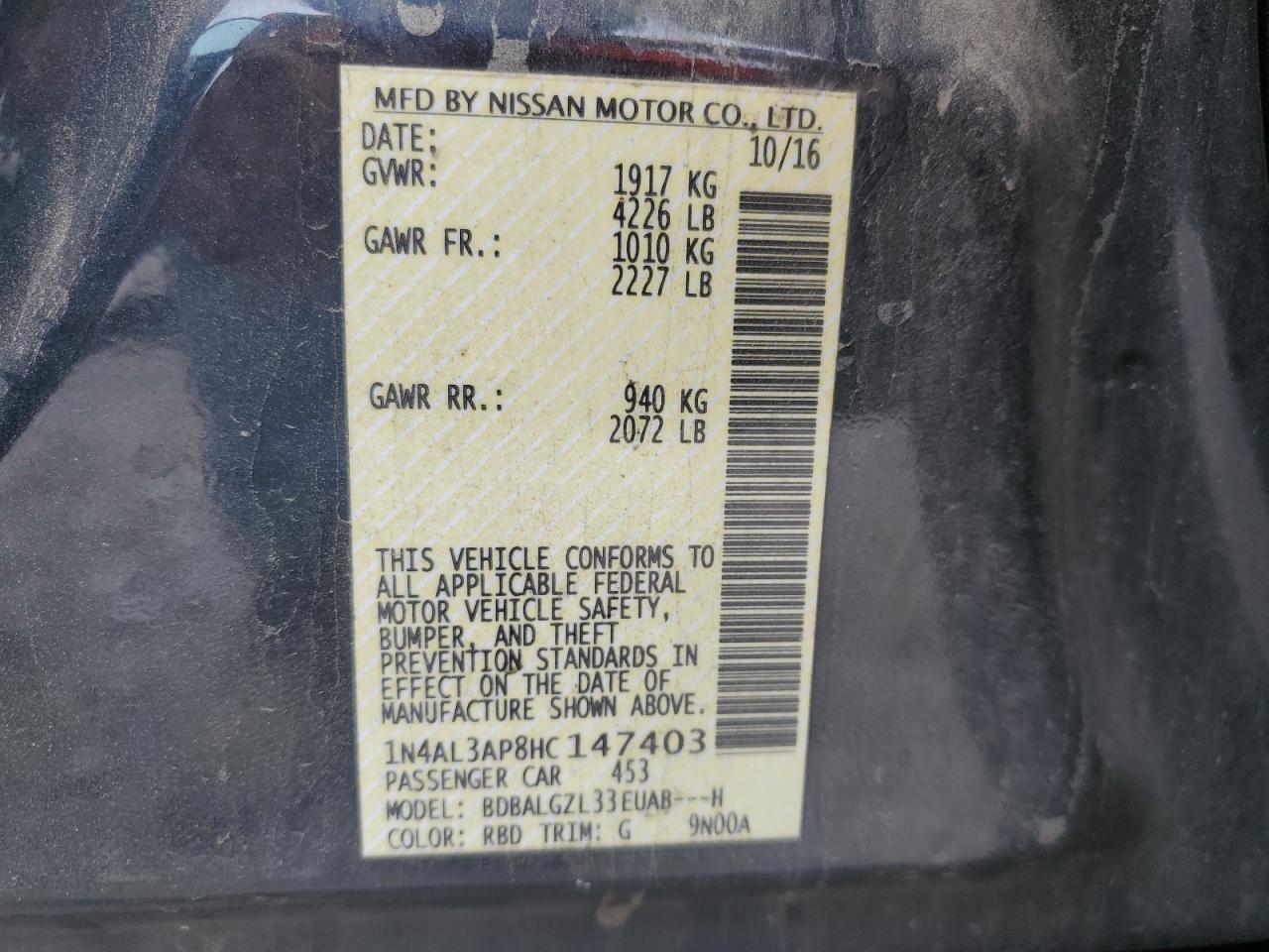 1N4AL3AP8HC147403 NISSAN ALTIMA 2017