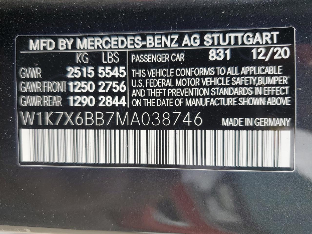 2021 Mercedes-Benz Amg Gt 53 VIN: W1K7X6BB7MA038746 Lot: 71338584