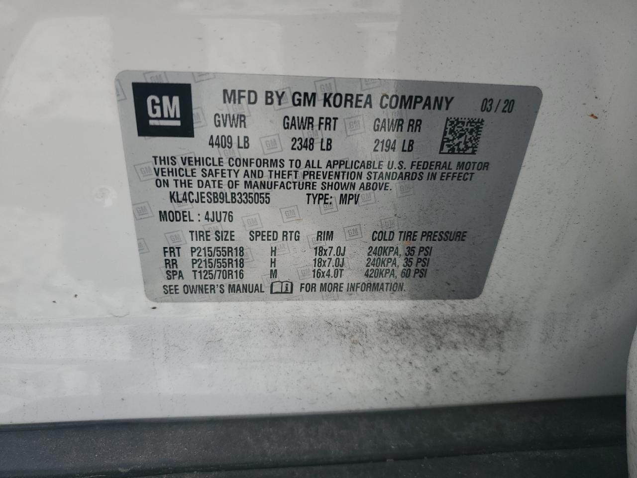 KL4CJESB9LB335055 2020 Buick Encore Preferred