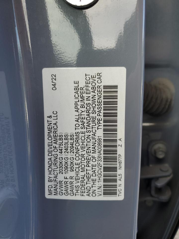 1HGCV2F33NA008981 2022 Honda Accord Sport