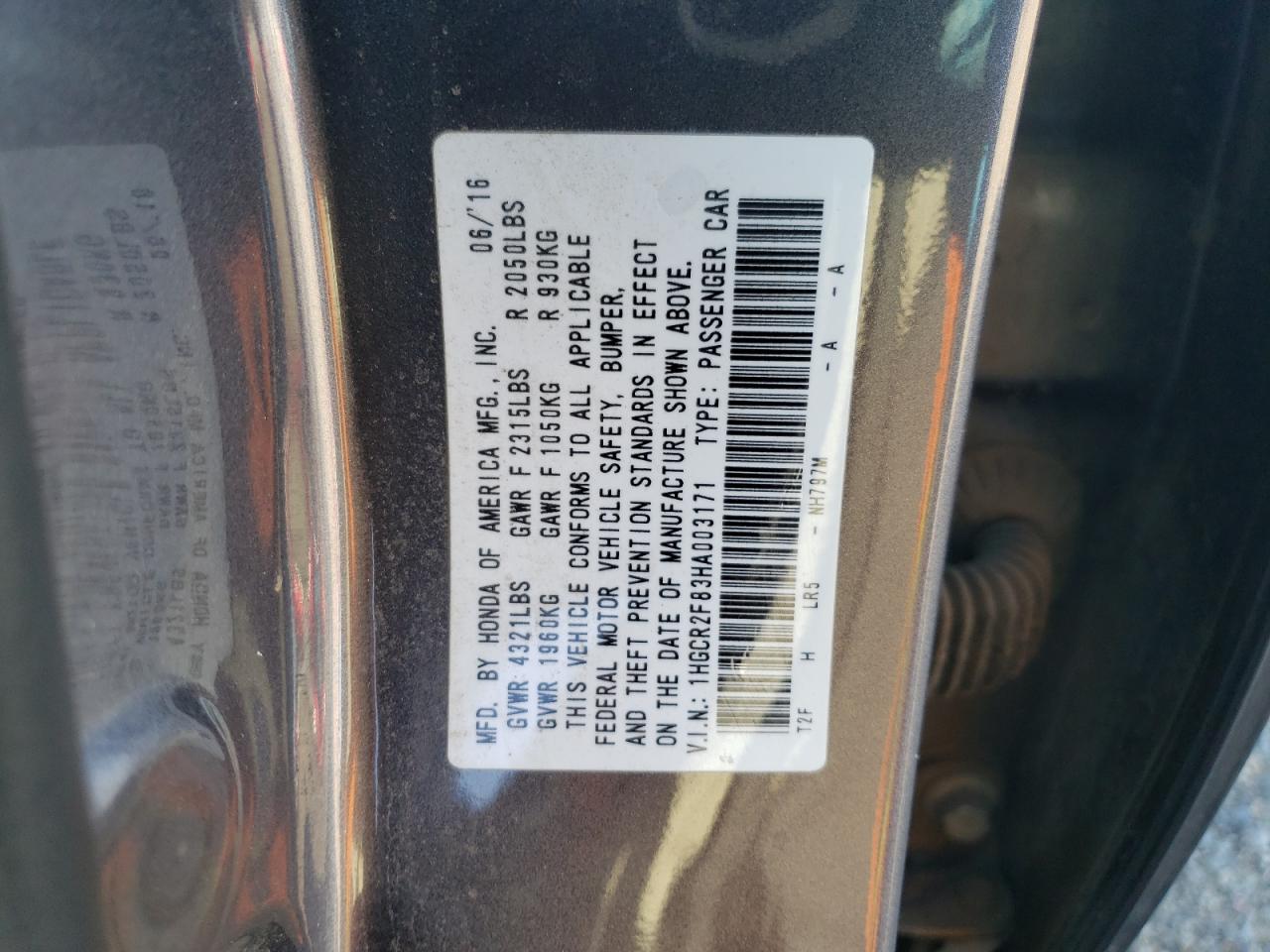 1HGCR2F83HA003171 2017 Honda Accord Exl