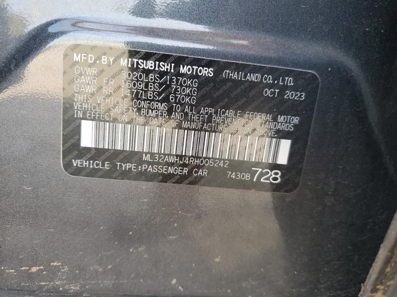 ML32AWHJ4RH005242 2024 Mitsubishi Mirage Se