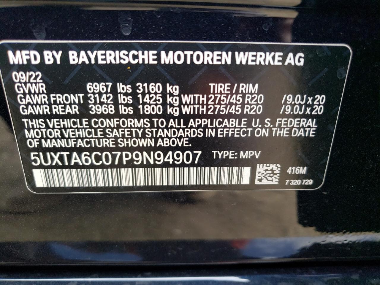 2023 BMW X5 xDrive45E VIN: 5UXTA6C07P9N94907 Lot: 71417274