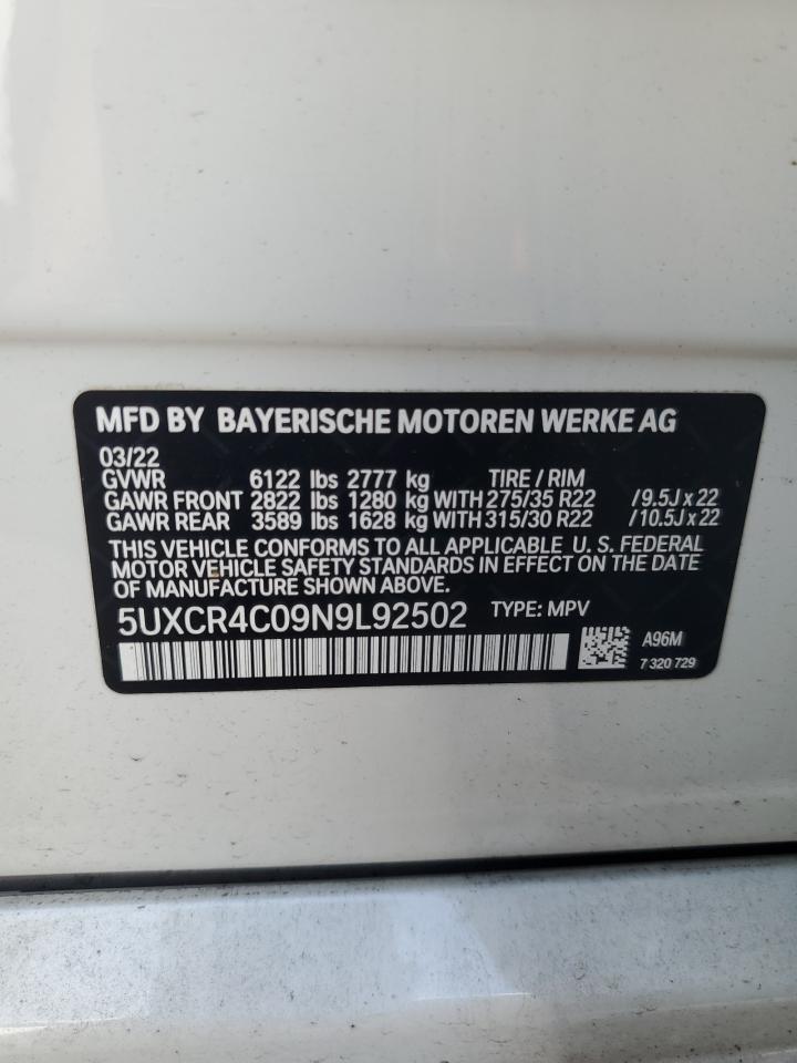 5UXCR4C09N9L92502 2022 BMW X5 Sdrive 40I