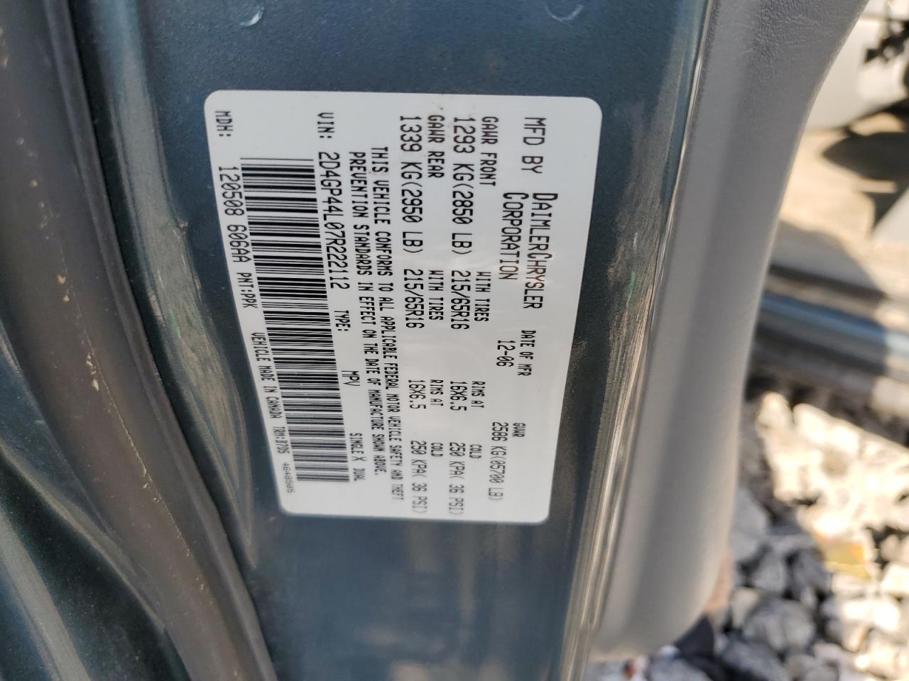 2D4GP44L07R222112 2007 Dodge Grand Caravan Sxt