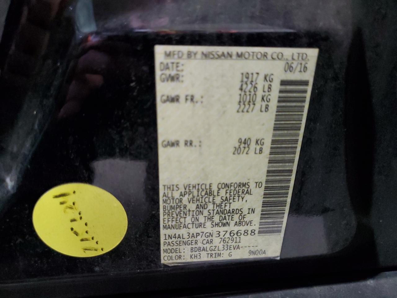 1N4AL3AP7GN376688 2016 Nissan Altima 2.5