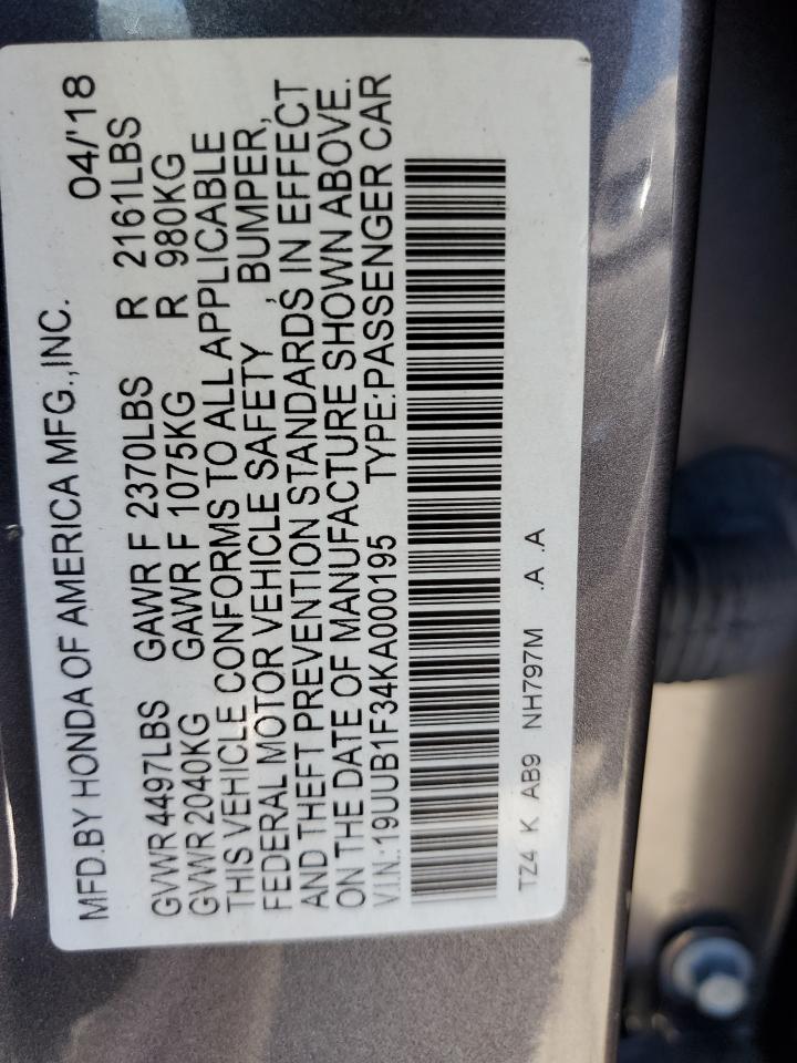 19UUB1F34KA000195 2019 Acura Tlx