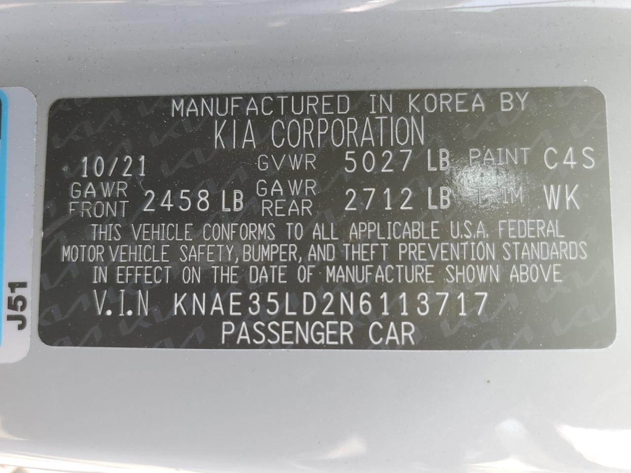 KNAE35LD2N6113717 2022 Kia Stinger Gt Line