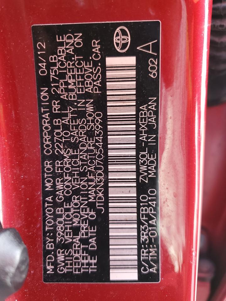 JTDKN3DU7C5443990 2012 Toyota Prius