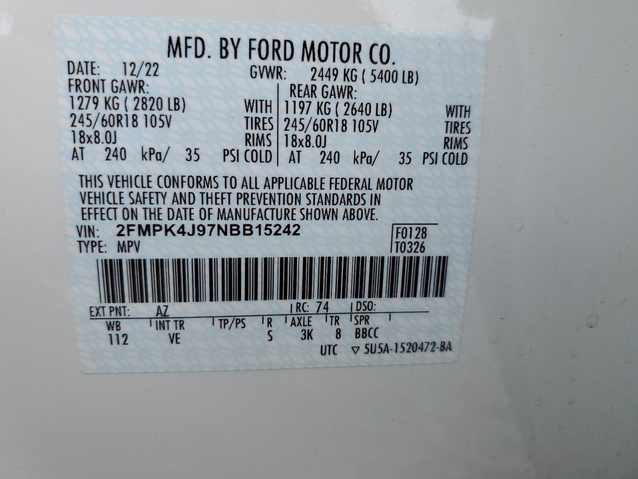 2FMPK4J97NBB15242 2022 FORD EDGE - Image 15