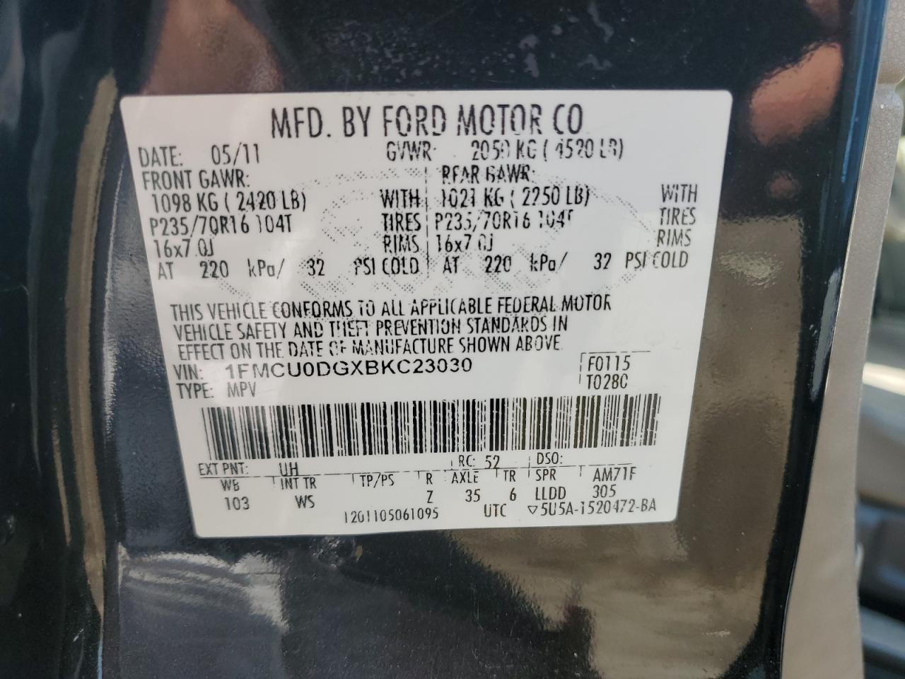 1FMCU0DGXBKC23030 2011 Ford Escape Xlt