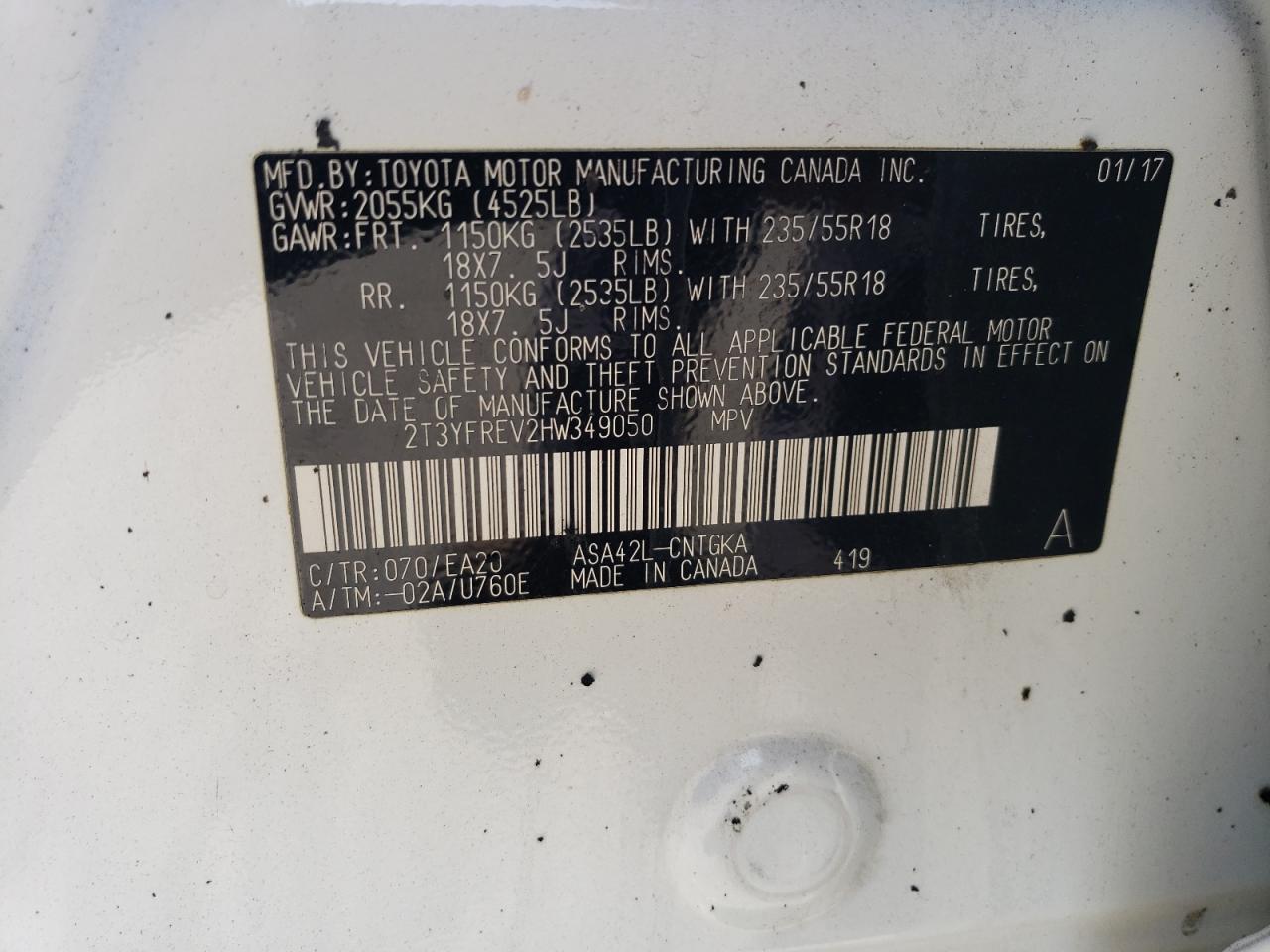 2017 Toyota Rav4 Limited VIN: 2T3YFREV2HW349050 Lot: 71211084