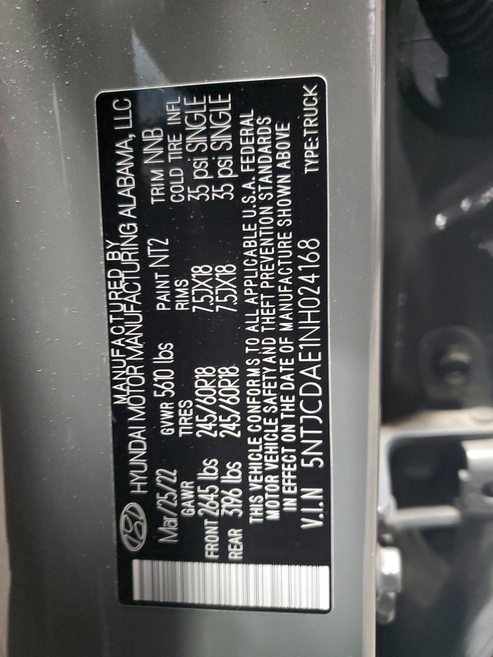 2022 Hyundai Santa Cruz Sel VIN: 5NTJCDAE1NH024168 Lot: 72935854