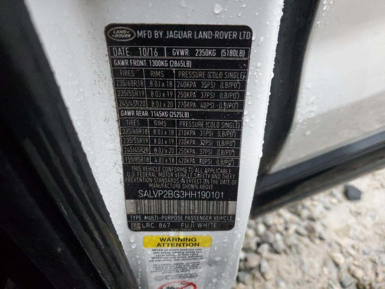 2017 Land Rover Range Rover Evoque Se VIN: SALVP2BG3HH190101 Lot: 72879504