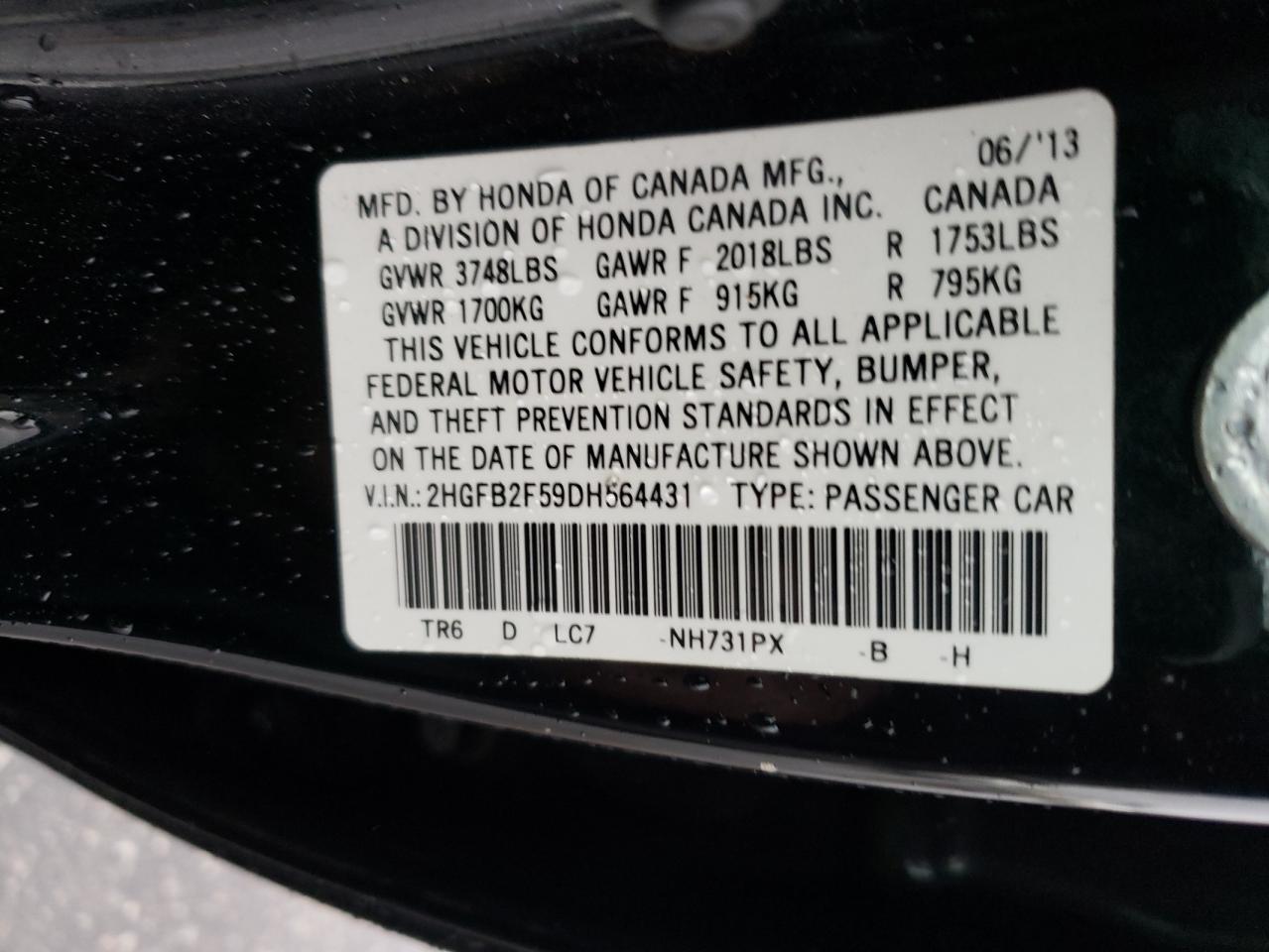 2HGFB2F59DH564431 2013 Honda Civic Lx