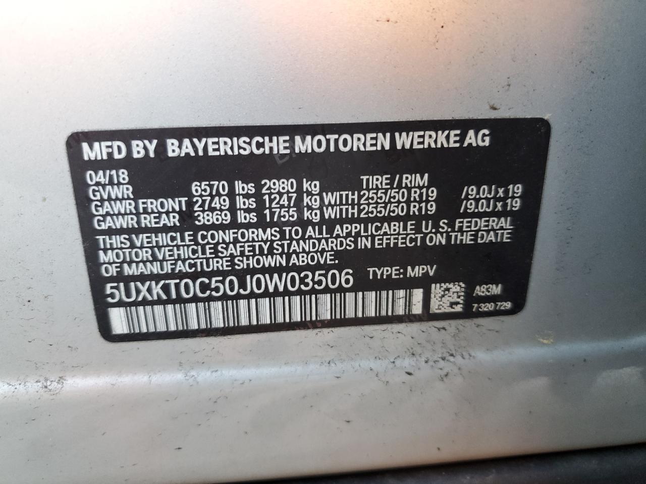 5UXKT0C50J0W03506 2018 BMW X5 Xdr40E