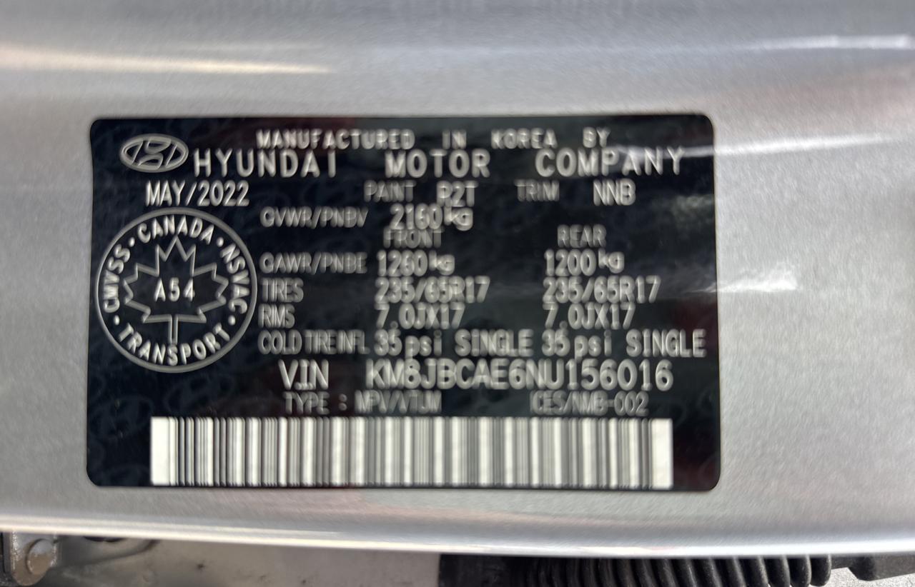 KM8JBCAE6NU156016 2022 Hyundai Tucson Sel