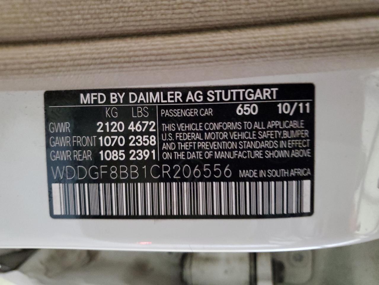 2012 Mercedes-Benz C 300 4Matic VIN: WDDGF8BB1CR206556 Lot: 69654794