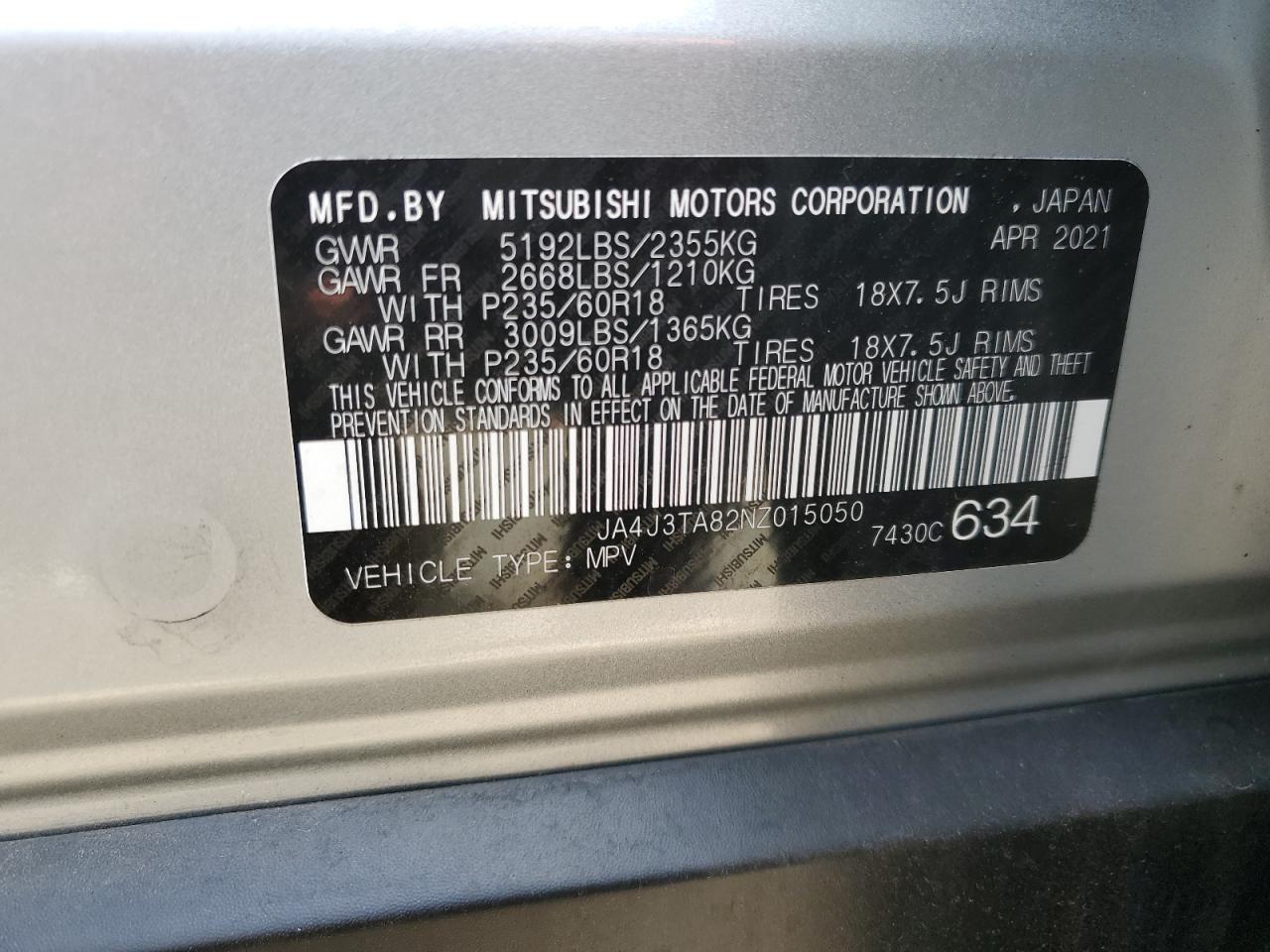 2022 Mitsubishi Outlander Es VIN: JA4J3TA82NZ015050 Lot: 71673954