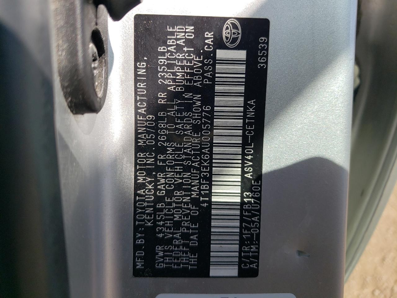 4T1BF3EK6AU005776 2010 Toyota Camry Base