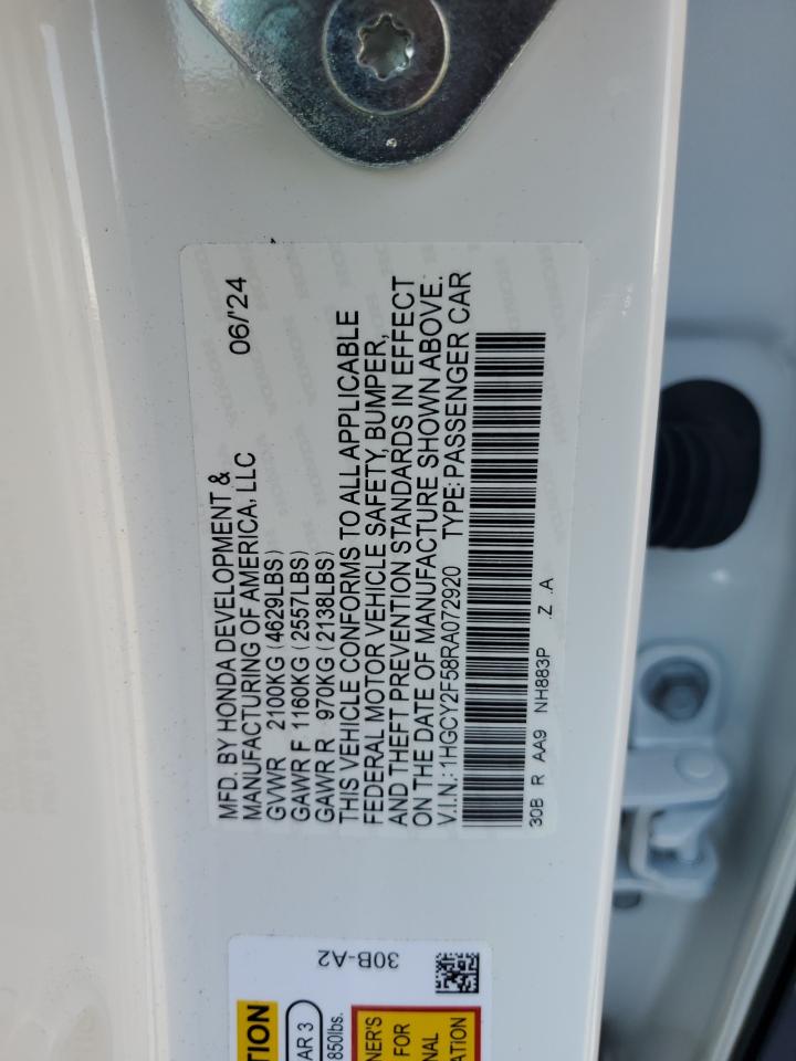 1HGCY2F58RA072920 2024 Honda Accord Hybrid Sport