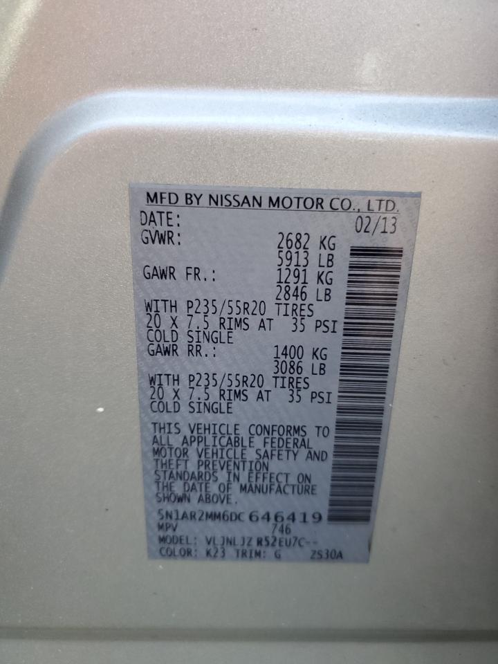 2013 Nissan Pathfinder S VIN: 5N1AR2MM6DC646419 Lot: 69174384