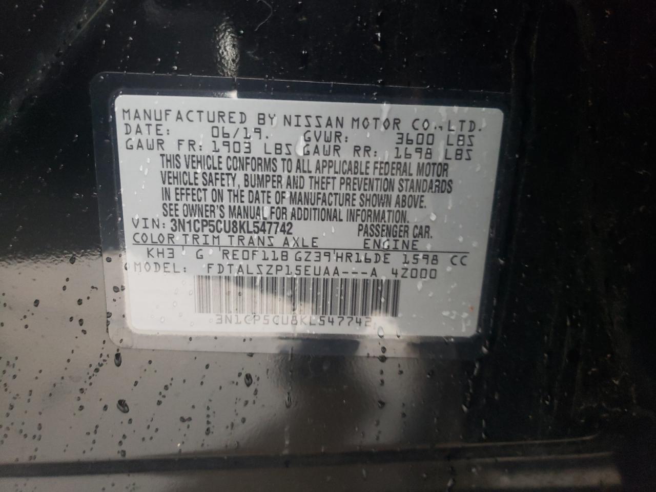 3N1CP5CU8KL547742 2019 Nissan Kicks S