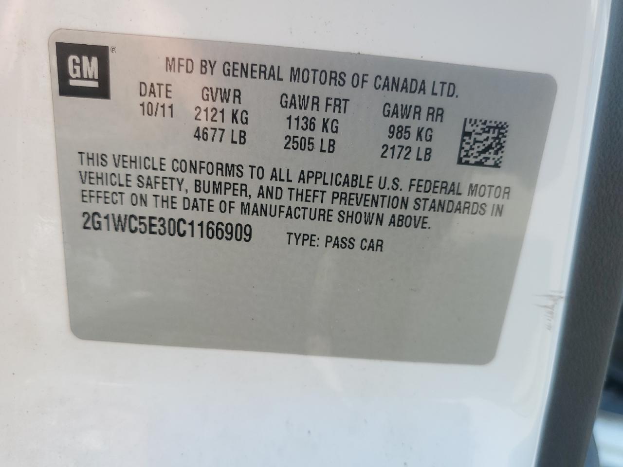 2G1WC5E30C1166909 2012 Chevrolet Impala Ltz