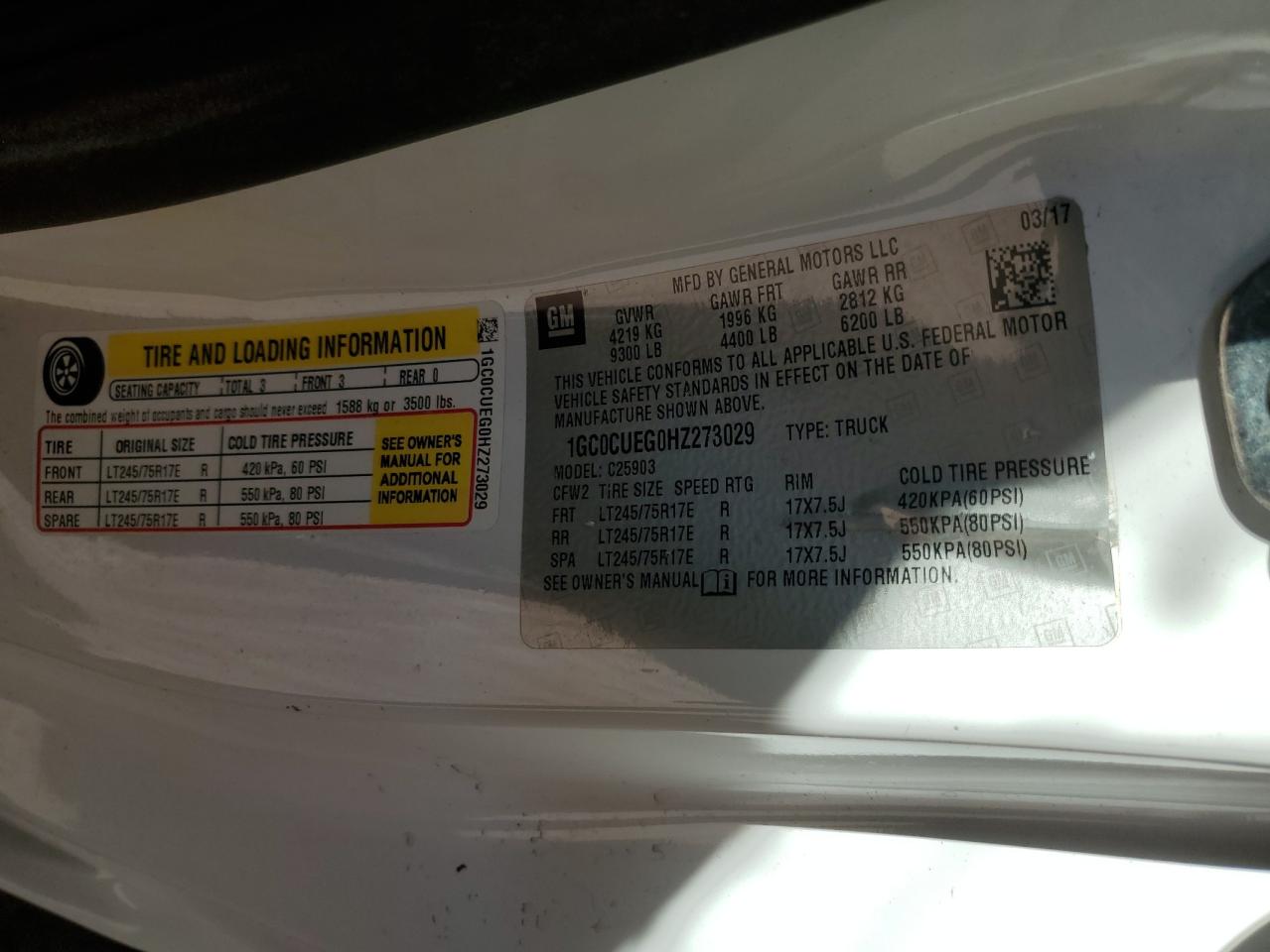 1GC0CUEG0HZ273029 CHEVROLET ALL Models 2017