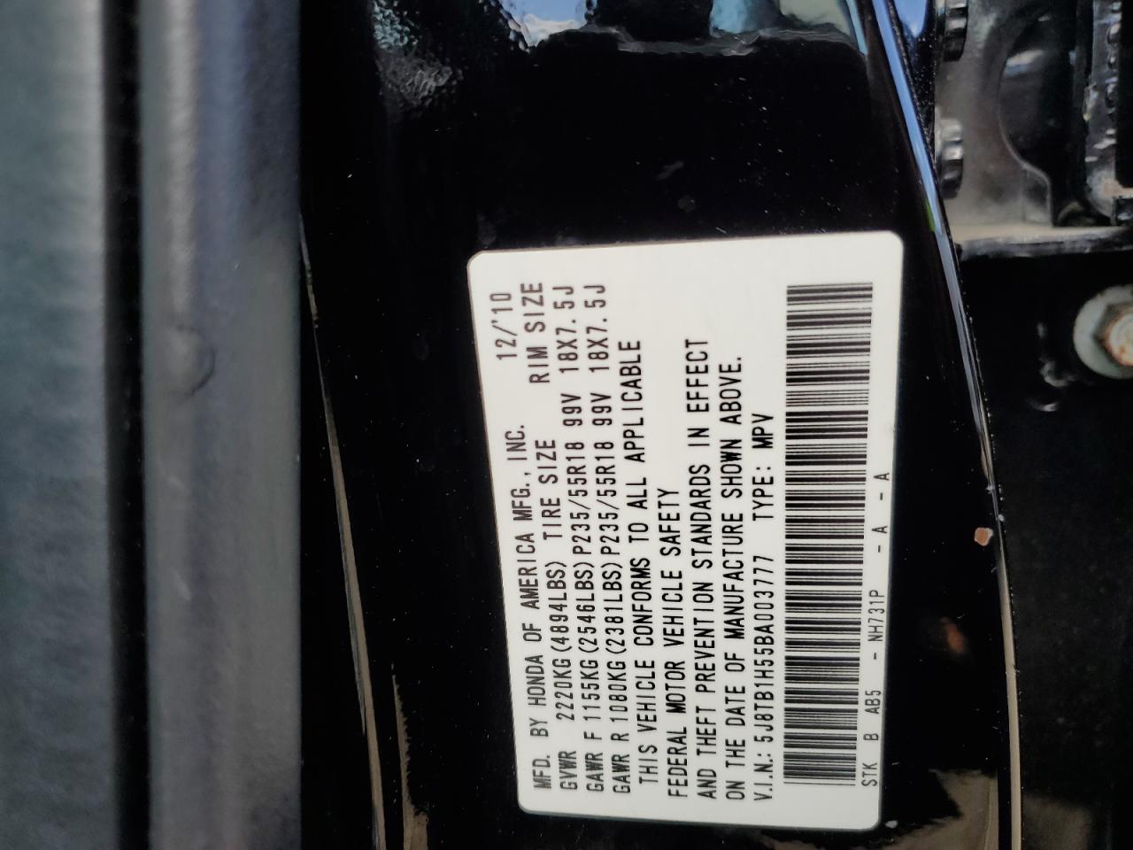 5J8TB1H55BA003777 2011 Acura Rdx Technology