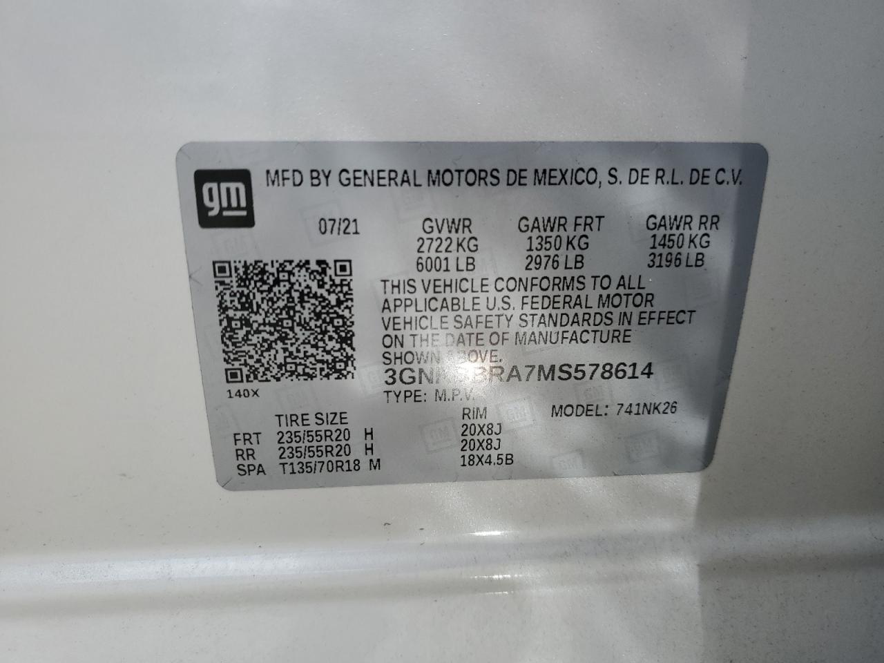 3GNKBBRA7MS578614 2021 Chevrolet Blazer 1Lt