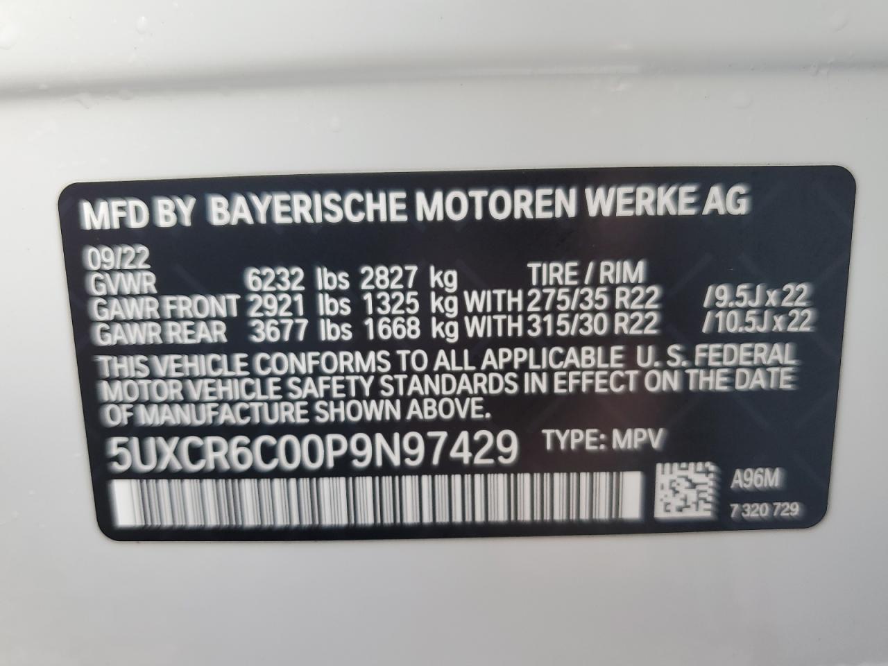 2023 BMW X5 xDrive40I VIN: 5UXCR6C00P9N97429 Lot: 73771824