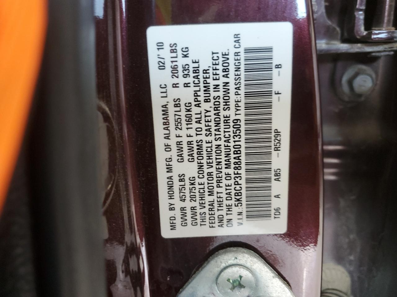 5KBCP3F88AB013509 2010 Honda Accord Exl