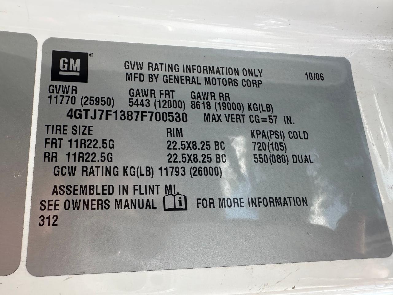 2007 Isuzu T7F042-Fvr VIN: 4GTJ7F1387F700530 Lot: 72225874