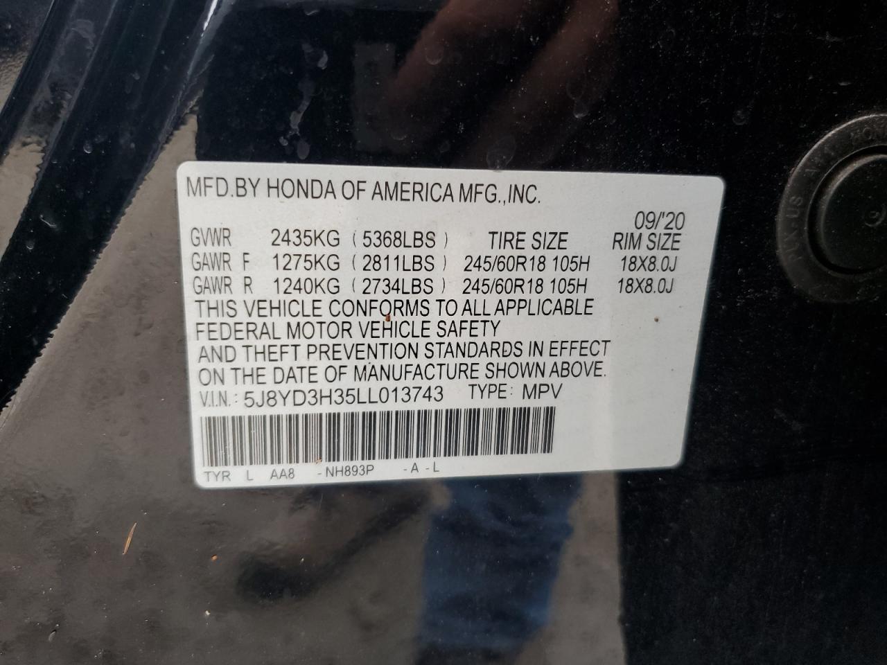 5J8YD3H35LL013743 2020 Acura Mdx