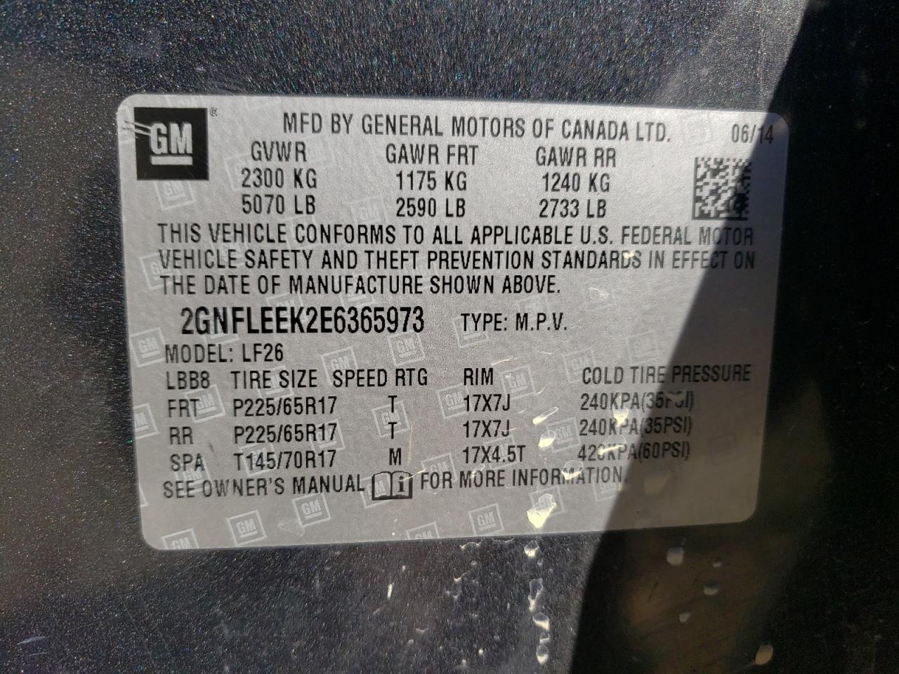 2GNFLEEK2E6365973 2014 Chevrolet Equinox Ls