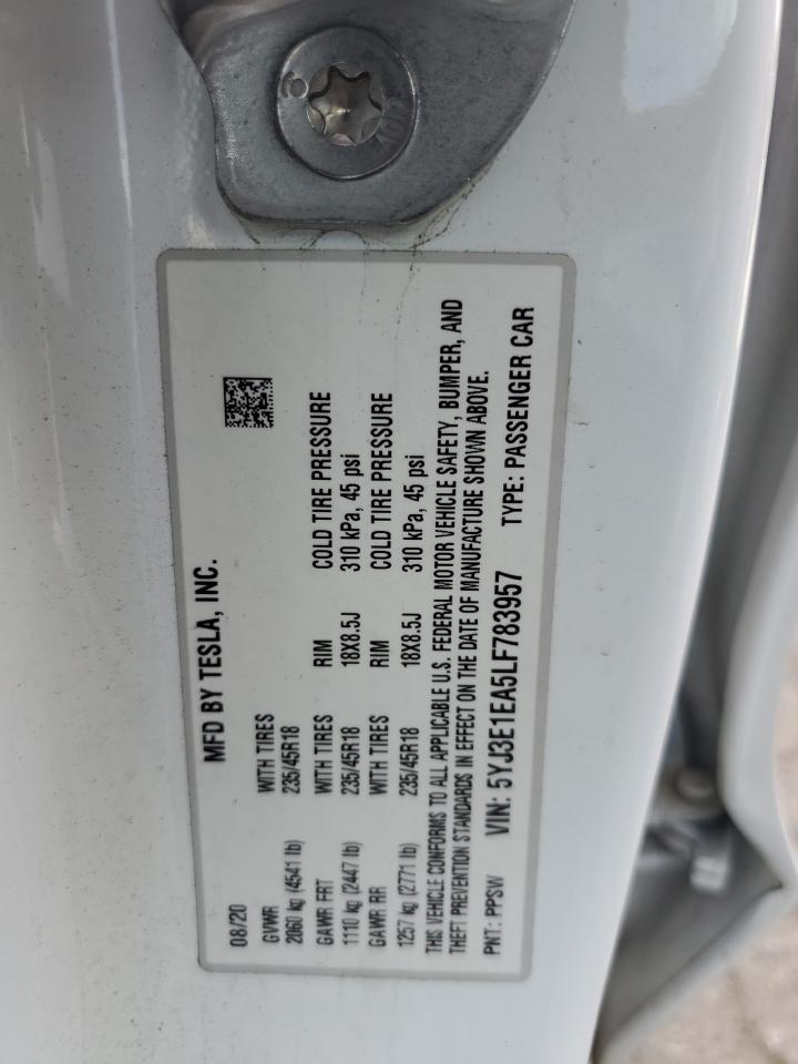 5YJ3E1EA5LF783957 2020 TESLA MODEL 3 - Image 12