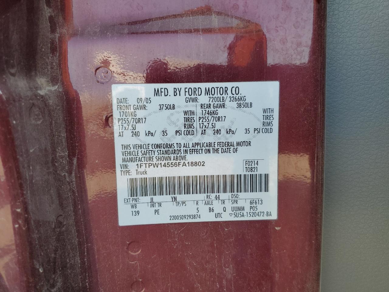 2006 Ford F150 Supercrew VIN: 1FTPW14556FA18802 Lot: 70657174