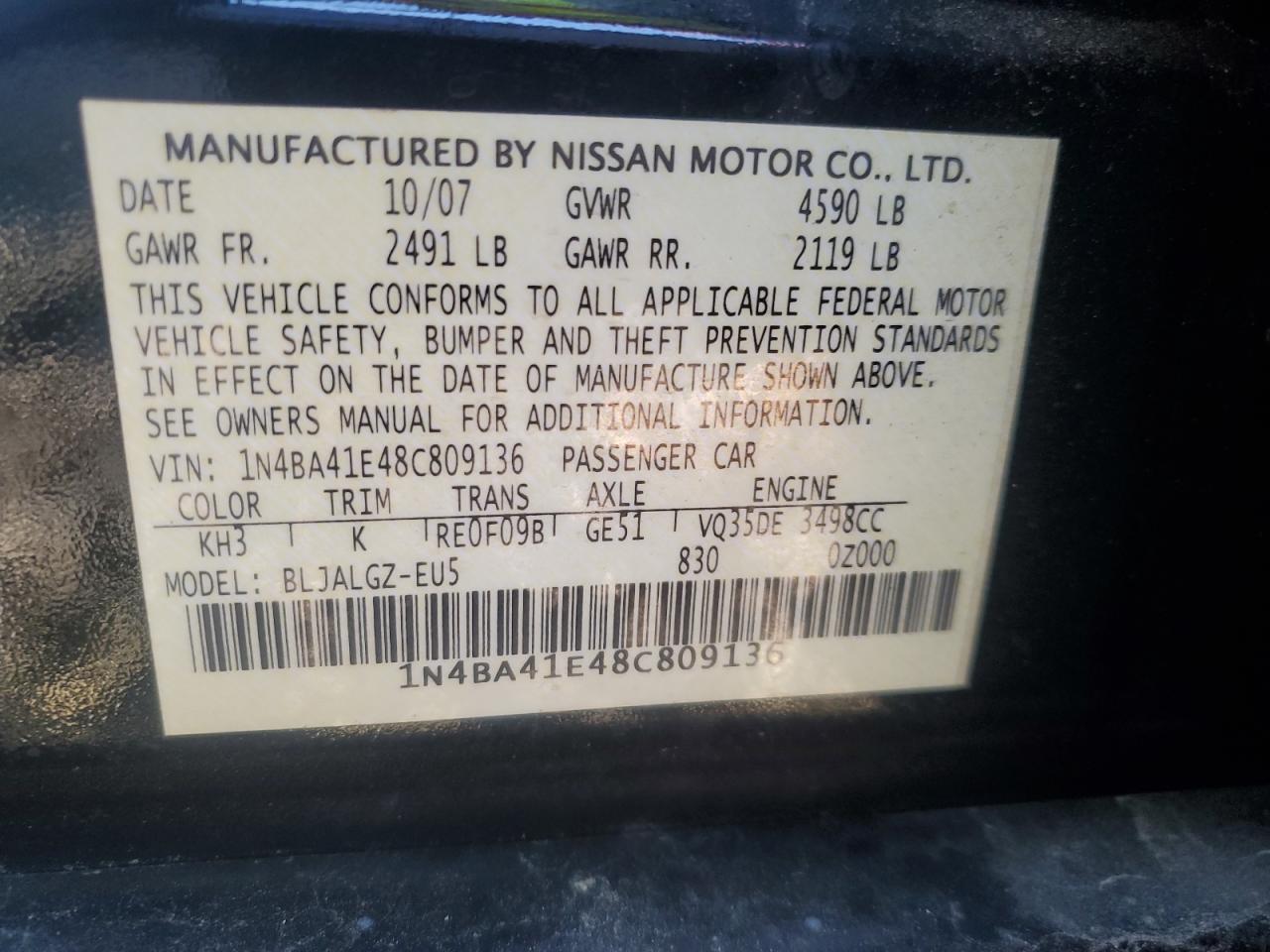 1N4BA41E48C809136 2008 Nissan Maxima Se