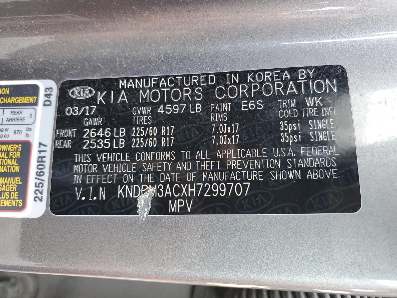 KNDPM3ACXH7299707 2017 Kia Sportage Lx