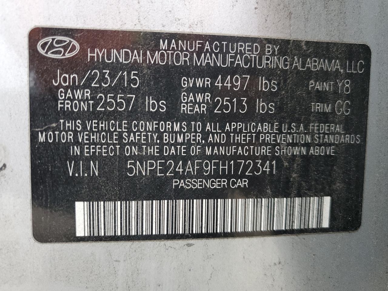 5NPE24AF9FH172341 2015 HYUNDAI SONATA - Image 13