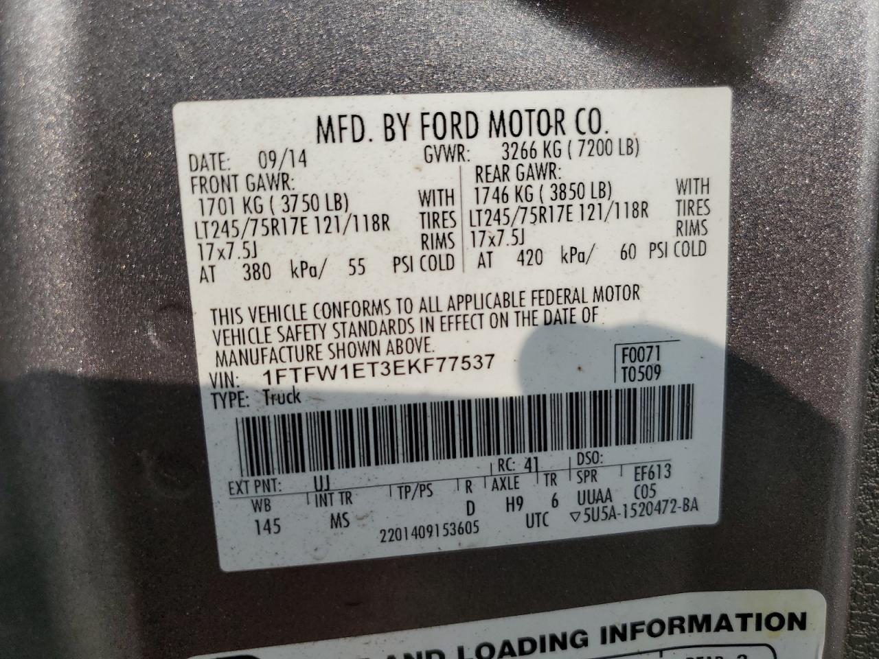 1FTFW1ET3EKF77537 2014 Ford F150 Supercrew