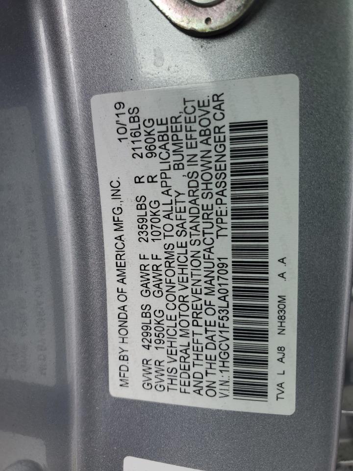 1HGCV1F53LA017091 2020 Honda Accord Exl