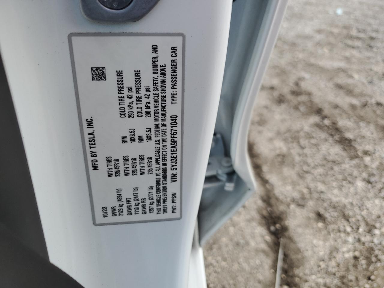 5YJ3E1EA9PF671040 2023 Tesla Model 3