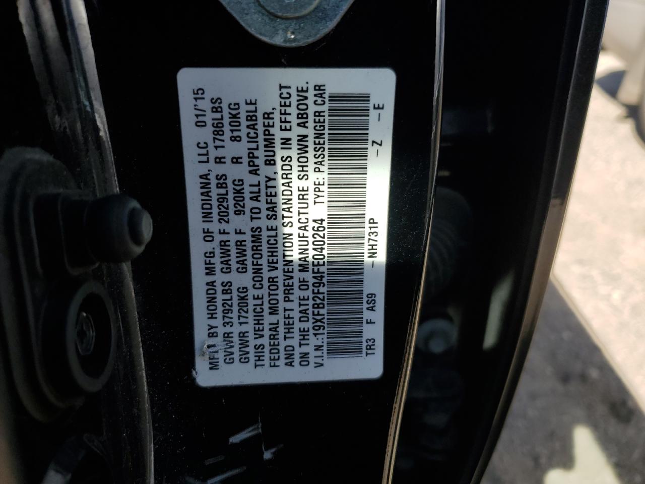 19XFB2F94FE040264 2015 Honda Civic Exl